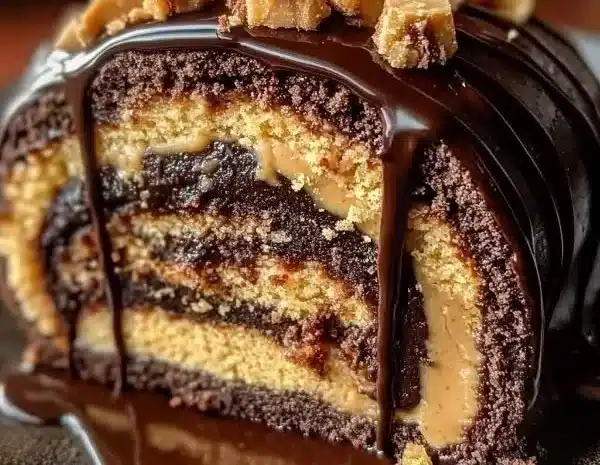 Delicious homemade chocolate cake topped with creamy frosting