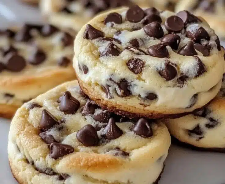 Delicious freshly baked chocolate chip cheesecake cookies on a plate