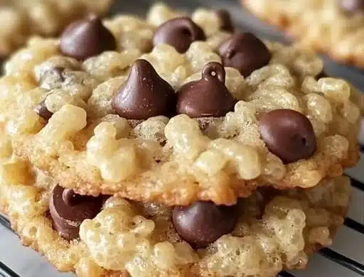 Chocolate Chip Rice Krispie Cookies with gooey chocolate and crunchy texture