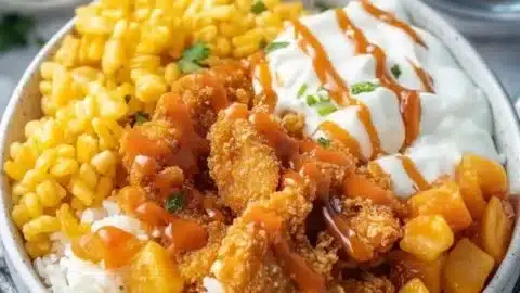 Homemade Copycat KFC Bowls with chicken, mashed potatoes, and corn