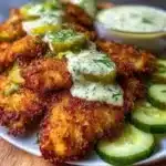 Crispy Dill Pickle Parmesan Chicken with a golden-brown crust