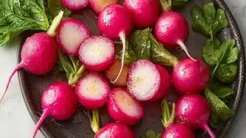 Plate of crispy smashed radishes, a low-carb and healthy dish.