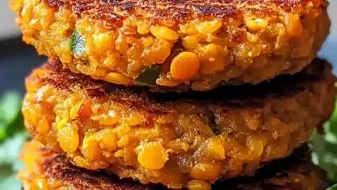 Crispy sweet potato and red lentil patties on a plate