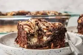 Deliciously served Earthquake Cake topped with chocolate and cream cheese layers