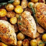 Delicious garlic parmesan chicken and potatoes cooked in one pan