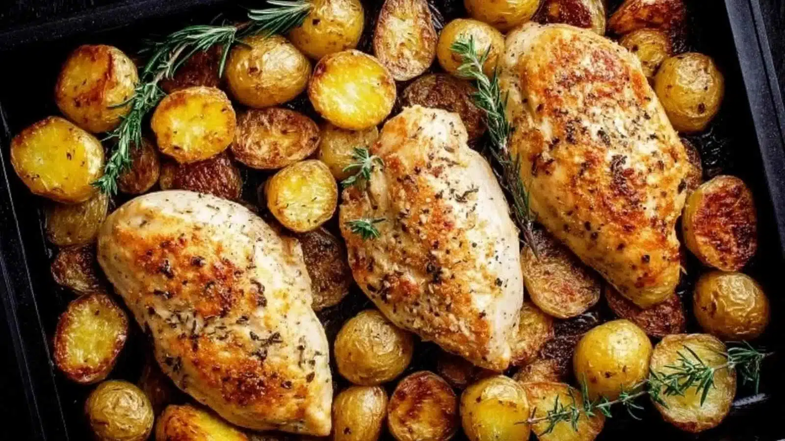 Delicious garlic parmesan chicken and potatoes cooked in one pan