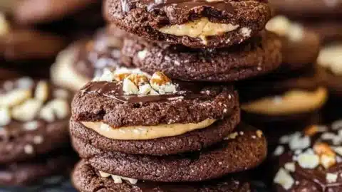 Decadent German Chocolate Cookies with coconut pecan cream topping
