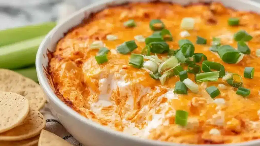Healthy buffalo chicken dip made with cottage cheese for a nutritious snack
