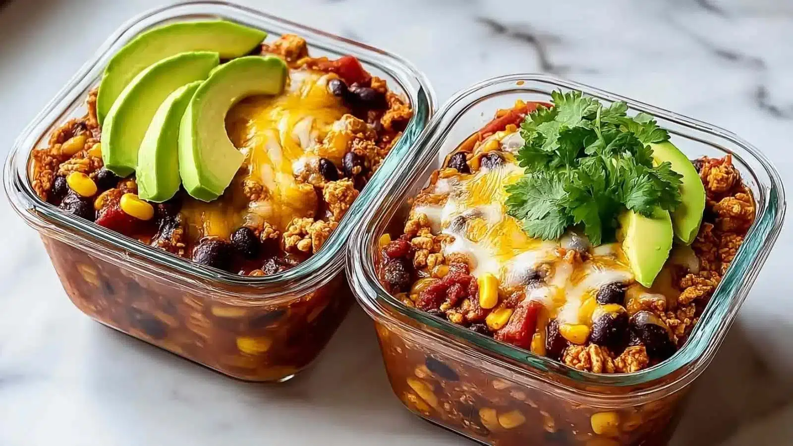 High Protein Chicken Cottage Cheese Enchilada Bowls with fresh ingredients