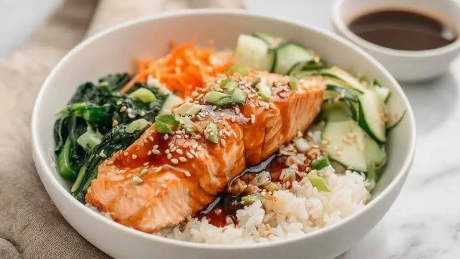 High Protein Low Calorie Teriyaki Salmon Bowls