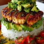 Honey Lime Chicken served with Avocado Rice Stack for a quick dinner.