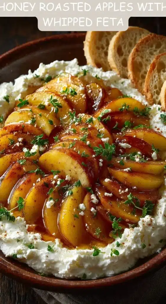 Honey roasted apples served with whipped feta cheese