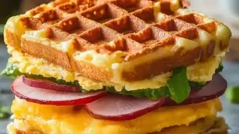 Keto Chaffle Sandwich filled with fresh ingredients for a low-carb meal