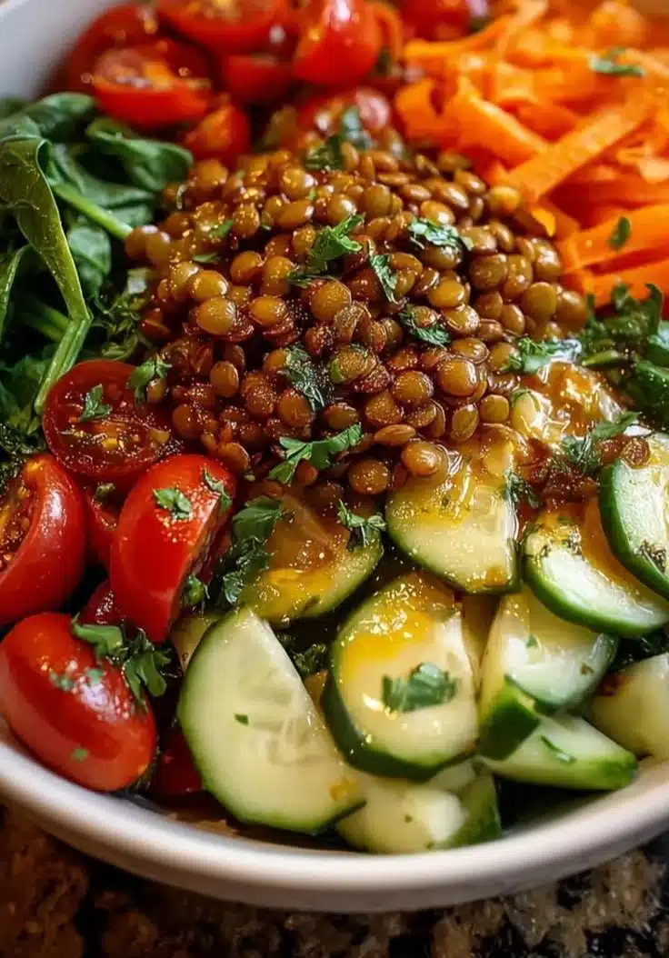 Lemon Garlic Lentil Veggie Bowl