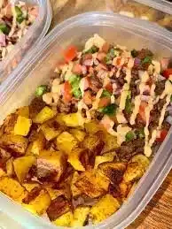 Loaded Potato Taco Bowl with fresh toppings and flavors