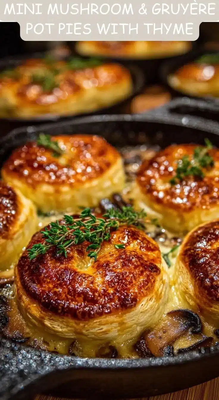 Mini Mushroom and Gruyère Pot Pies baked golden and delicious