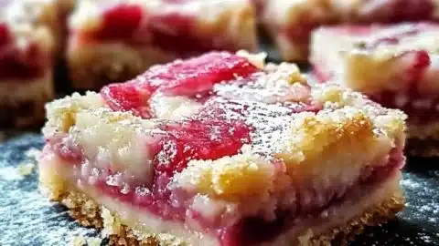 Delicious Rhubarb Custard Bars with a creamy vanilla custard layer