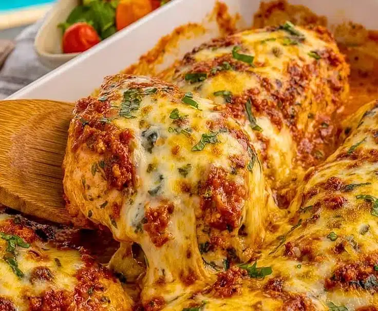 Delicious Ricotta Chicken served with herbs and vegetables