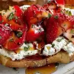 Delicious roasted strawberry ricotta served on toasted bread