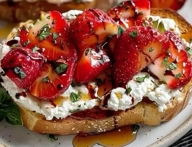 Delicious roasted strawberry ricotta served on toasted bread