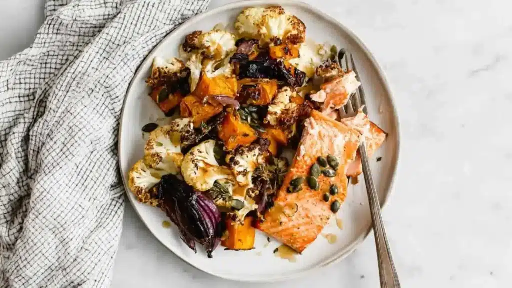 Salmon and Squash Tray with Miso Chili, a vibrant and healthy dish