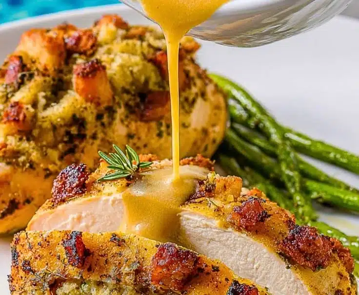 Delicious stuffed chicken breasts with creamy filling and herbs