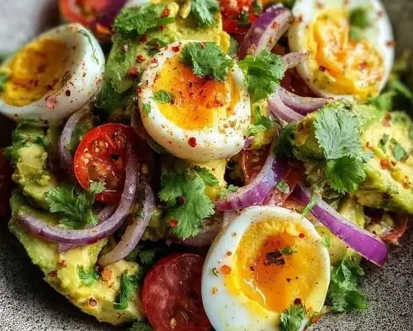 Delicious Workout Egg Avocado Salad with healthy ingredients for post-workout nutrition.