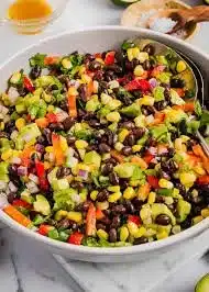 Black Bean and Corn Pasta Salad with Lime Greek Yogurt Dressing in a bowl