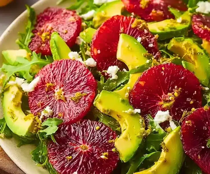 Blood orange avocado salad with vibrant colors and healthy ingredients.
