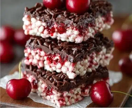 Delicious Cherry Rice Krispie Treats on a plate