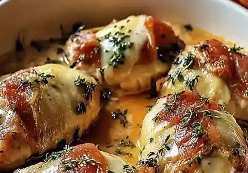 Delicious Chicken Saltimbocca with prosciutto and sage served on a plate