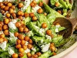 Fresh chickpea cucumber salad with vibrant vegetables and a light dressing