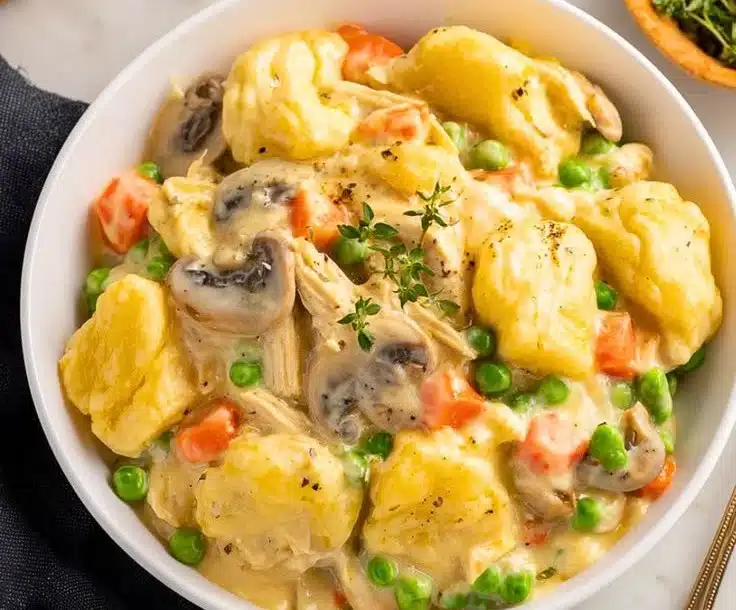 Delicious creamy chicken pot pie with flaky crust and savory filling
