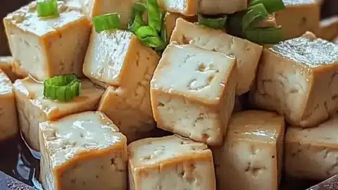 Crispy tofu cubes served as a crunchy snack in a bowl