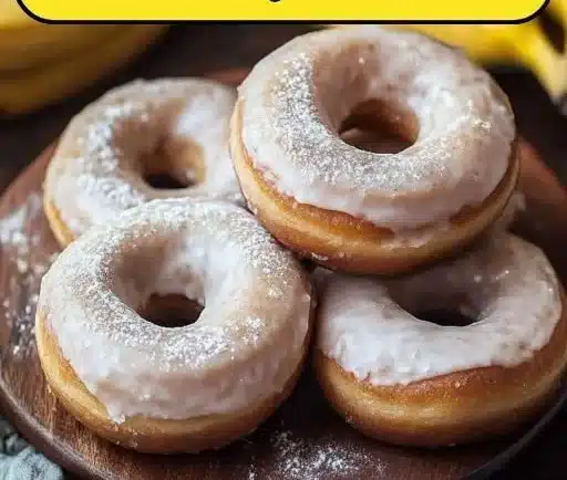 Delicious banana bread donuts topped with chocolate and nuts