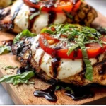 Delicious easy grilled chicken Caprese with fresh basil and mozzarella