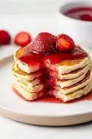 Delicious homemade easy strawberry pancakes with fresh strawberries