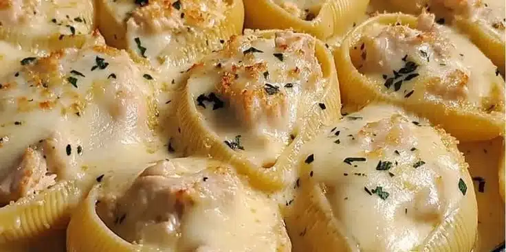 Garlic butter chicken alfredo stuffed shells