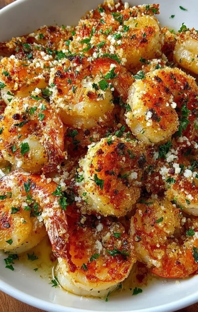 Delicious Garlic Parmesan Shrimp served on a plate with a sprinkle of parsley