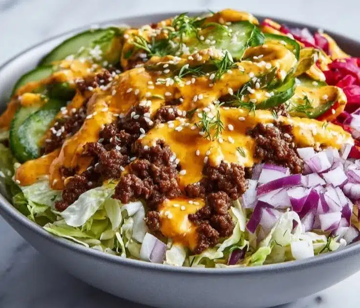High Protein Big Mac Bowls featuring healthy ingredients and delicious flavors