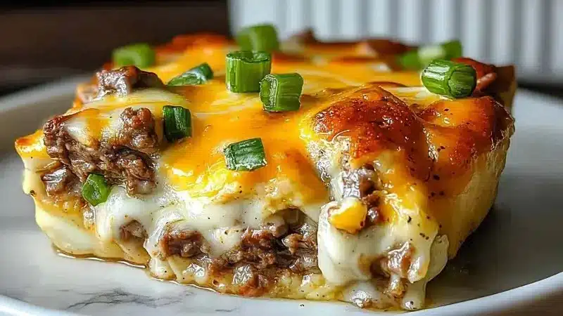 High Protein Low Carb Philly Cheesesteak Casserole