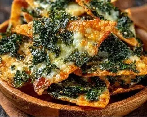 Mediterranean spinach and feta crisps on a serving plate