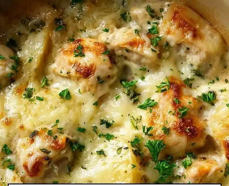 Crockpot Garlic Parmesan Chicken with Potatoes ready to serve