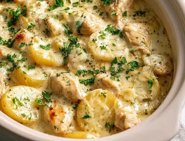 Perfect Crockpot Garlic Parmesan Chicken and Potatoes
