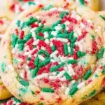 Softbatch No-Roll Holiday Sprinkles Cookies with vibrant festive toppings