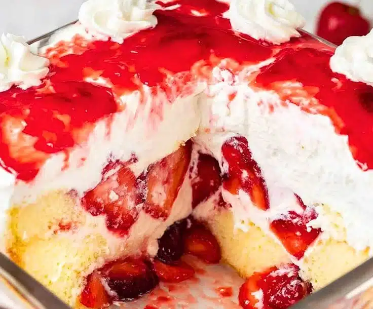 Delicious Strawberry Cake with fresh strawberries and creamy frosting