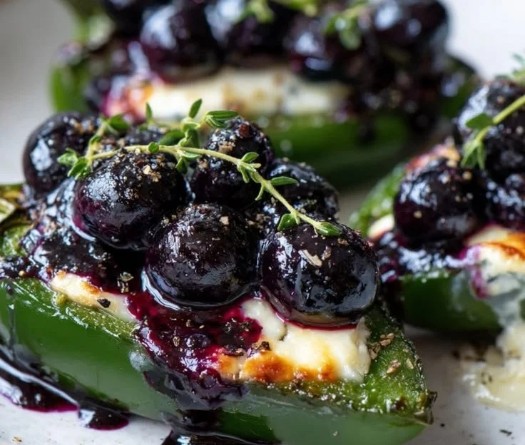 Blueberry brie jalapeño poppers served on a platter
