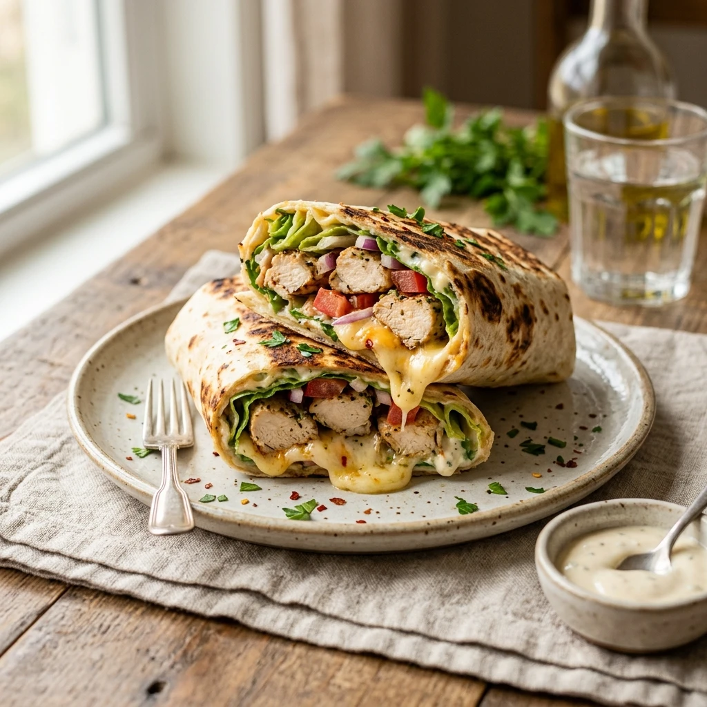 cheesy garlic chicken wraps