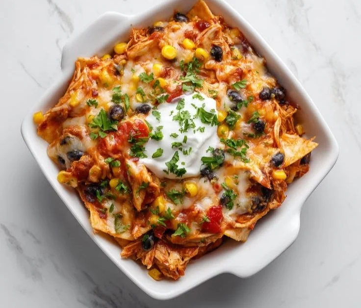 Chicken cottage cheese enchilada bowls garnished with fresh cilantro