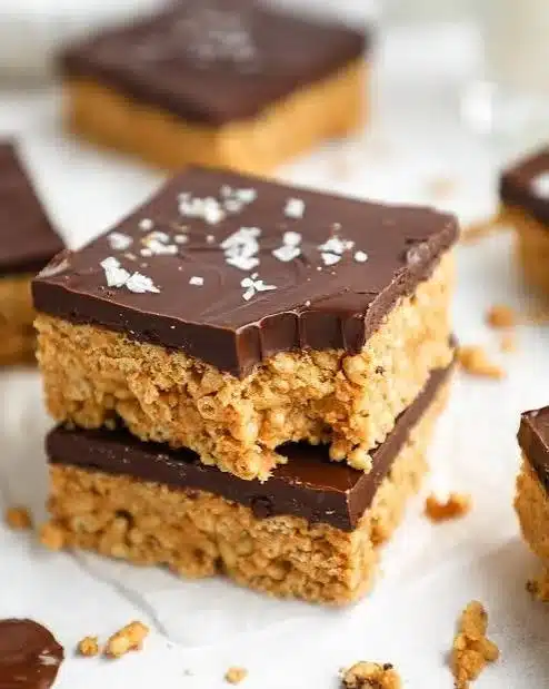 Delicious Chocolate Peanut Butter Cream Crunch Bars ready to enjoy.